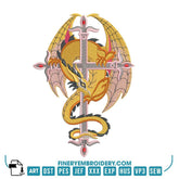 Halloween Dragon Embroidery Design – Intricate Gothic Cross and Dragon | FineryEmbroidery - FineryEmbroidery
